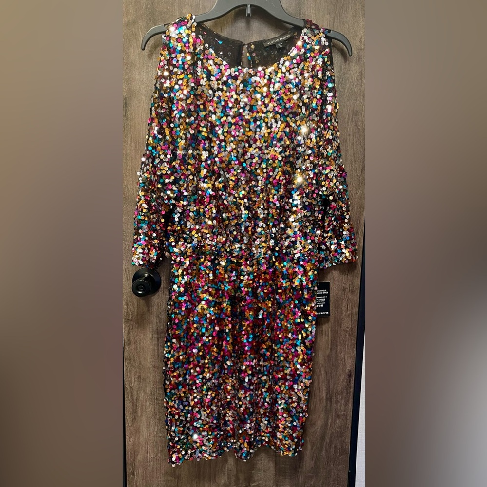 Boston Proper sheer mesh sequin dress